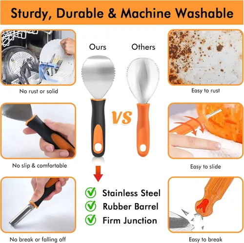 Vista 5 de Shuttle Art Kit de 35 piezas de tallado de calabaza de Halloween, 11 herramientas profesionales de tallado de calabaza de acero inoxidable con 10