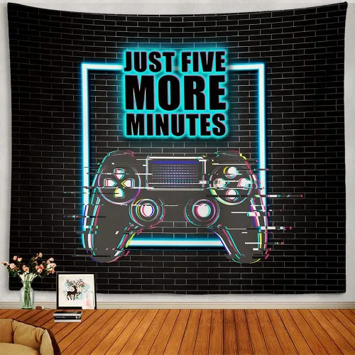 Tapiz de juegos para decoración de sala de juegos, decoración de pared para colgar en la pared, solo cinco minutos más, tapices frescos de luz negra