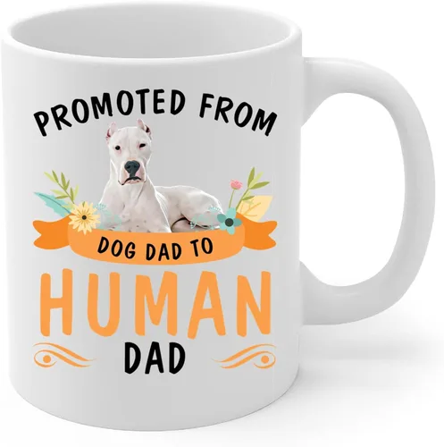 Vista 2 de Promoted from Lying Dogo Argentino Dog Dad to Human Dad Coffee Mug White Ceramic Cup 11oz