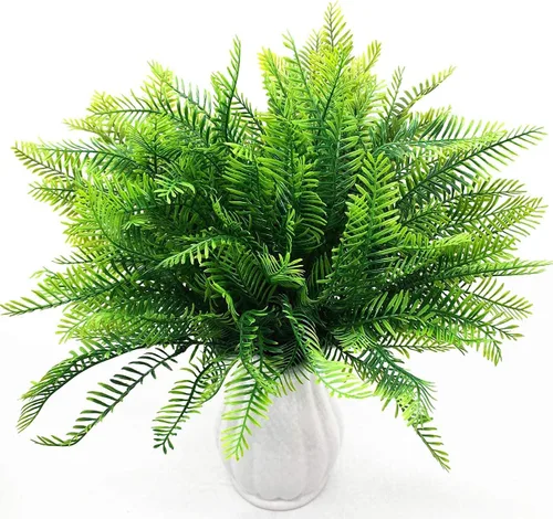 Vista 6 de CATTREE Arbustos artificiales, plantas de plástico, hierba de bambú, arbustos verdes falsos, hojas verdes, bodas, interiores, exteriores, hogar
