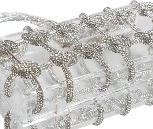 Vista 4 de Diamante hand Bag. Rhinestone Evening bag. Hardbodied acrylic handbag. Gift for her. Sparkling rope handbag