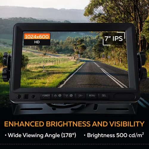 Vista 2 de Monitor universal IPS LCD de 7 pulgadas para vehículo - AHD y CVBS con NTSC y PAL - Pantalla inversa de camión RV de 12 V-35 V