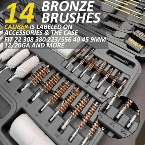 Vista 4 de iunio Kit de limpieza universal de pistola, con alfombrilla y funda, escobillas de latón completas, varillas y adaptadores, para todas las pistolas