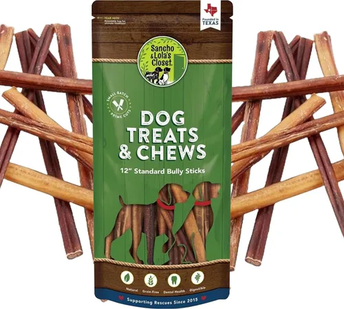 Supreme - Palitos masticables estándar de 12 pulgadas por Sancho and Lola's (paquete de 5) golosinas masticables para perros, totalmente naturales,