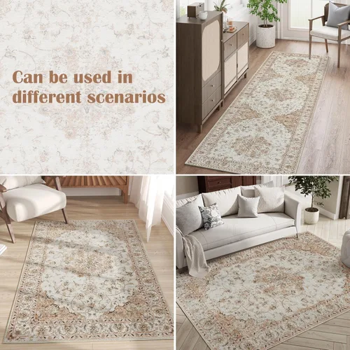 Vista 4 de jinchan Alfombra de pasillo lavable de 2' x 10', de pelo bajo, de época, con parte trasera de hule, antideslizante, para casa de campo, cocina