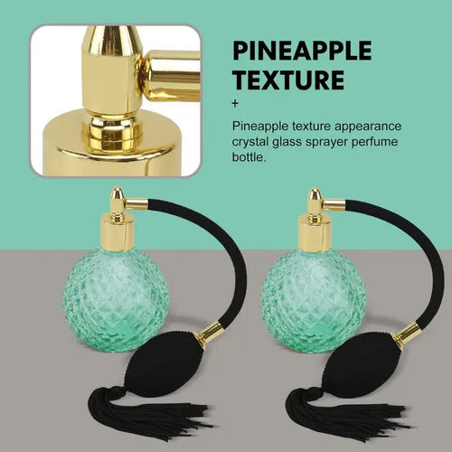 Vista 4 de HEALLILY Botella de perfume vintage de cristal de 3.4 fl oz recargable con bolsa de aire de borla larga, recipiente de vidrio vacío transparente