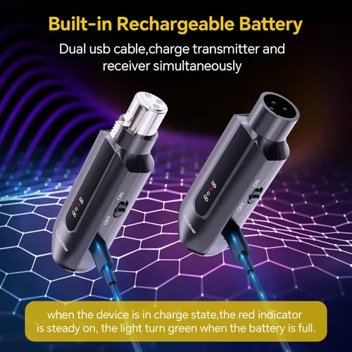 Vista 5 de Receptor transmisor de micrófono inalámbrico de 2.4 GHz: sistema de transmisión inalámbrica XLR enchufable - 48V Phantom Power para micrófono
