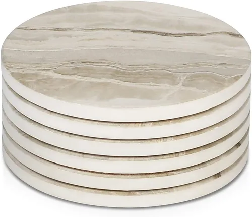 LIFVER Juego de 6 posavasos absorbentes para bebidas, posavasos de piedra de cerámica estilo mármol para protección de mesa de bebidas, posavasos