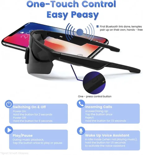 Vista 7 de Lentes de sol polarizados Bluetooth para hombres, lentes inteligentes deportivos para mujer con altavoces de música de oído abierto, micrófono