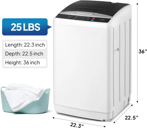 Vista 7 de ROVSUN Lavadora portátil de 25 libras, máquina de lavandería eléctrica completamente automática con tambor de acero inoxidable, lavadora compacta