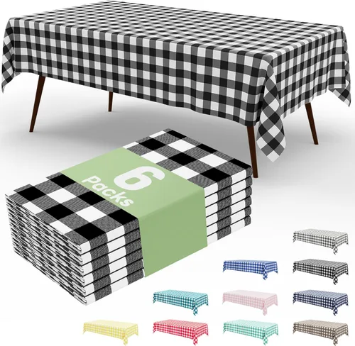 Vista 50 de misaya Paquete de 4 manteles desechables de búfalo, mantel de plástico impermeable de 54 x 72 pulgadas, manteles rectangulares a cuadros caqui