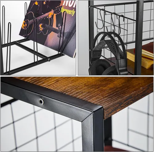 Vista 5 de Soporte para tocadiscos, soporte para tocadiscos con almacenamiento de discos de vinilo de 3 niveles, soporte para discos de hasta 200 álbumes, mesa