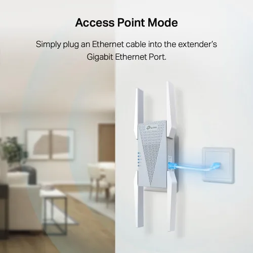 Vista 9 de TP-Link RE813XE AXE5400 Extensor de alcance Wi-Fi 6E con puerto Ethernet Amplificador repetidor inalámbrico de triple banda de 5.4 Gbps Hasta