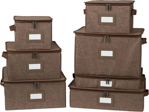 Vista 36 de Covermates Keepsakes - Caja de almacenamiento de platos, apilable, asas reforzadas, almacenamiento de porcelana, beige jaspeado