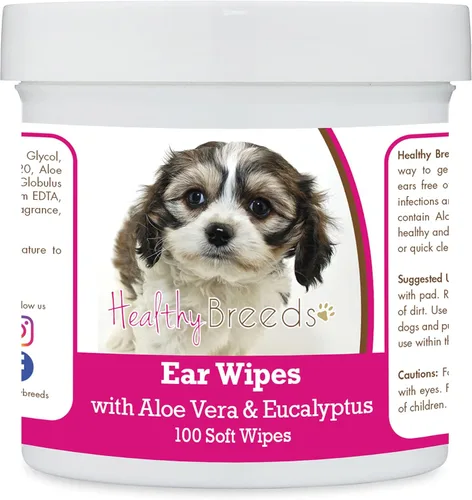 Vista 13 de Healthy Breeds Shih Tzu Toallitas de limpieza de oídos con aloe y eucalipto para perros, 100