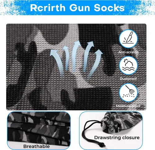 Vista 3 de 4pcs Gun Socks For Rifles And Shotguns Knit Gun Sock 52 X 6 Inches - Elastic Design Rifle Sock Gun Sleeve with Drawstring Closure For Hunting