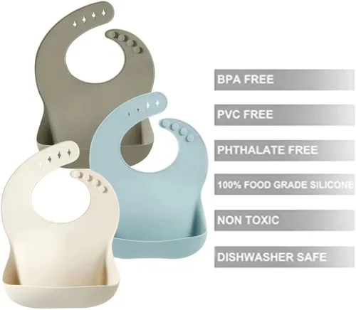 Vista 6 de PandaEar Set of 3 Silicone Baby Bibs Waterproof, Soft, Unisex, 10-72 Months