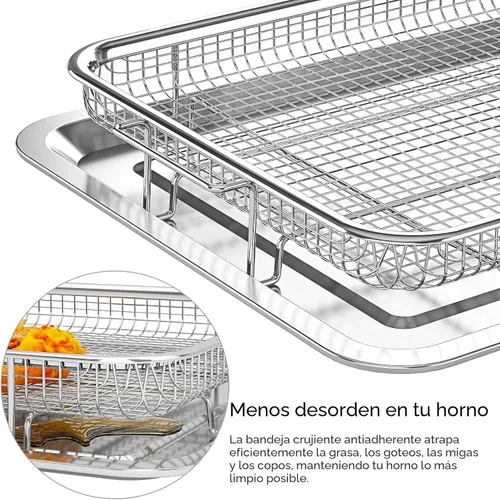 Vista 4 de Cesta de Freidora de Aire, OPENICE 2 Juego de Bandeja de Freidora de Aire y Bandeja de Ensalada para Horno, Cesta de Freidora de Aire para Horno