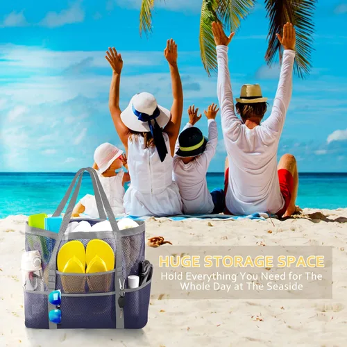 Vista 5 de SRISE Mesh Beach Bag - Large Beach Tote Bag for Family Beach Bag for Toys & Vacation Essentials
