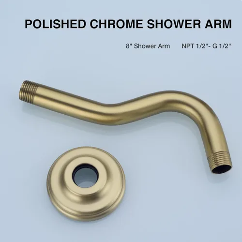 Vista 5 de Brazo de ducha curvo en forma de "S" de 8 pulgadas con brida, extensión de cabezal de ducha de acero inoxidable de repuesto, brazo de tubo