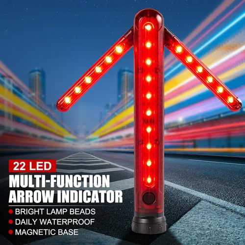 Vista 2 de EVTSCAN Luz LED de seguridad vial ajustable de 45 grados, con flecha de giro, luz roja magnética, lámpara LED de seguridad de señal de tráfico