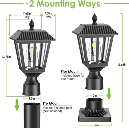 Vista 6 de Greluna Luces solares para poste, lámpara solar del anochecer al amanecer con base de montaje en muelle, luces de poste al aire libre impermeables