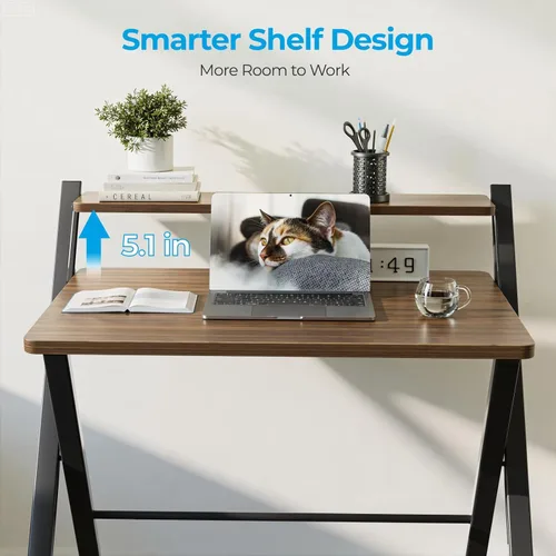 Vista 5 de GreenForest No Assembly Folding Desk, 2-Tier Compact Computer Desk with Shelf, Space Saving Foldable Table for Home Office, Dorm or Apartment