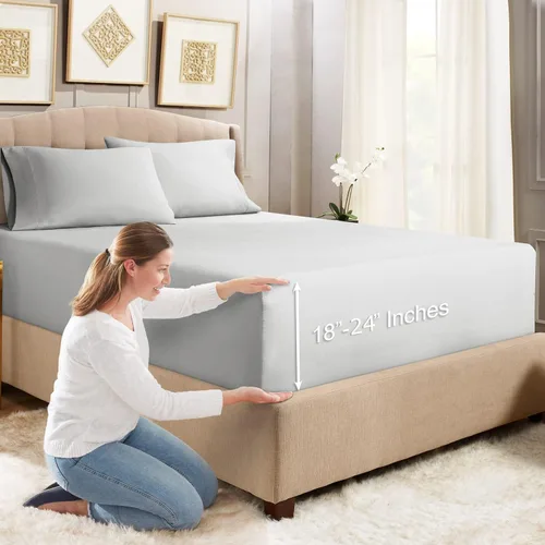 Vista 28 de Empyrean Bedding - Sábanas bajeras tamaño Queen, con sábana de cajón extra profunda – Juego de sábanas bajeras extra profundas, de 24 pulgadas