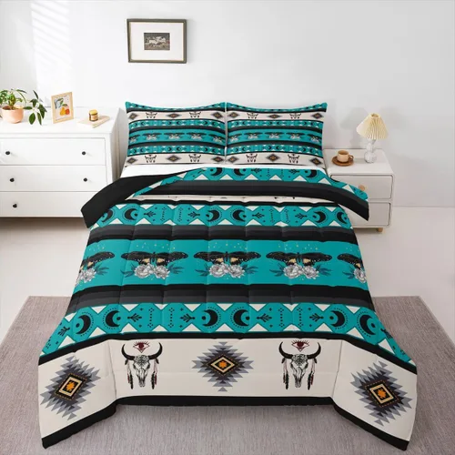 Vista 26 de Erosebridal - Juego de ropa de cama geométrica bohemia, juego de edredón occidental, edredón étnico tribal con flecha azteca, inserto de edredón