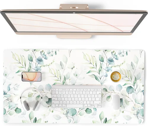 Vista 13 de QIYI - Alfombrilla grande para mouse, linda alfombrilla de escritorio rosa para computadora, alfombrilla de escritorio de piel sintética impermeable