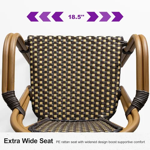 Vista 5 de PURPLE LEAF juego de 2 sillas de estilo bistró francés para patio, sillas de comedor, sillones de mimbre de aluminio tejido a mano, sillones