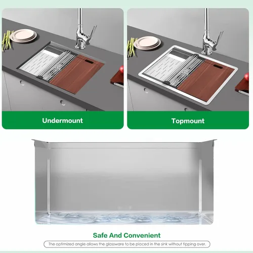 Vista 7 de Davivy Undermount Stainless Steel Kitchen Sink,27 x 18 x 10 Inch Workstation Kitchen Sink,Handmade Single Bowl Kitchen Sinks,Stainless Steel