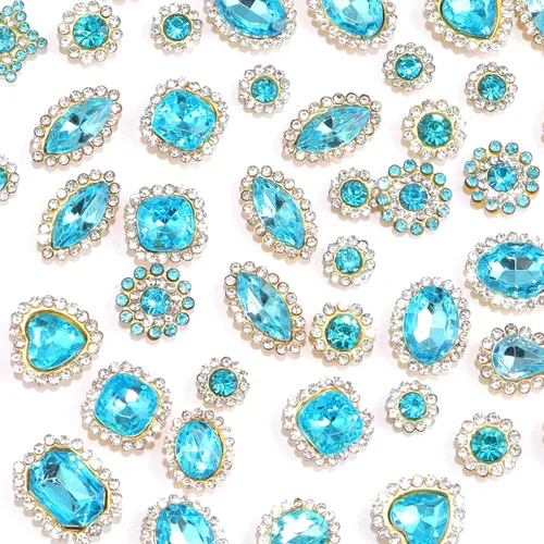 Vista 10 de 50 piezas de diamantes de imitación para coser, formas mixtas, diamantes de imitación negros de vidrio para coser en gemas de cristal, base plana