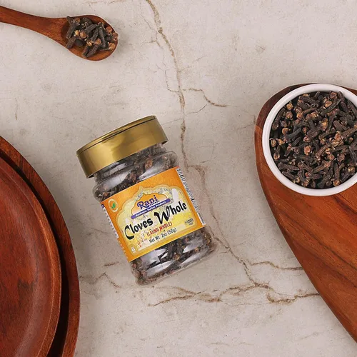 Vista 3 de Rani Clavos enteros (lecho) 2 oz (56 g) Ideal para alimentos, té, bolas de pomandro y popurrí, seleccionados a mano, especias, tarro de PET ~