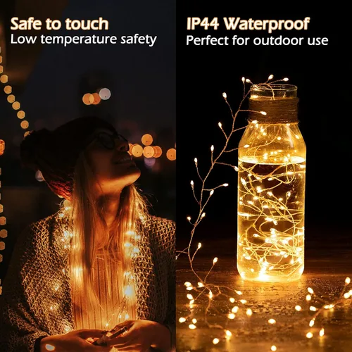 Vista 4 de Minetom Guirnalda de luces enchufables, 10 pies, 200 luces LED, alambre de cobre, impermeable, luces de petardo estrellado para techo, dormitorio
