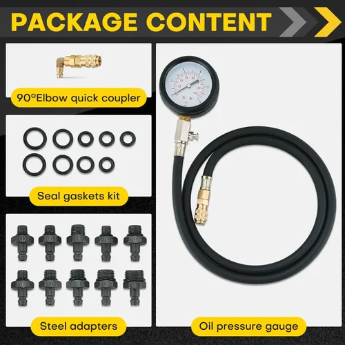 Vista 2 de Kit de probador de presión de aceite 0-140 PSI Cilindro de motor de aceite de presión de aceite probador de diagnóstico conjunto de herramientas