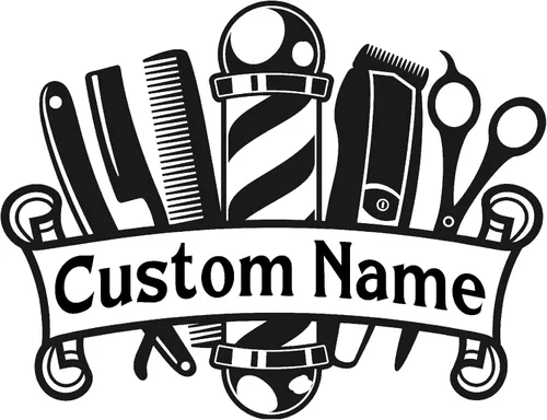 Adhesivo de vinilo para pared con emblema de barbería, decoración de interiores moderna, decoración de peluquería, mural (17 pulgadas de alto x 23