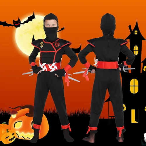 Vista 6 de ThinkMax Disfraz de ninja para niños fiesta de disfraces de Halloween con accesorios de espuma ninja