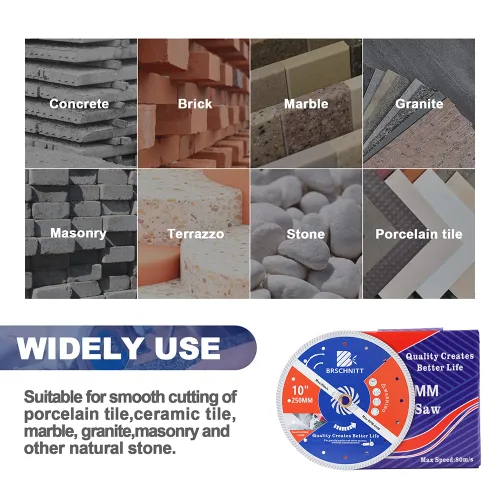 Vista 4 de Hoja de diamante para mampostería, 10 pulgadas (9.843 in) con eje de 1"-4/5"-5/8" disco de corte de diamante continuo seco/húmedo para granito