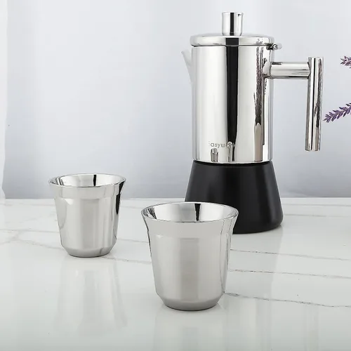 Vista 4 de Easyworkz Juego de 2 tazas de café expreso de acero inoxidable con aislamiento de doble pared de metal Demitasse Cups 2.5 oz