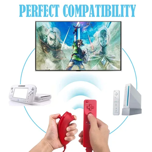 Vista 2 de Wii Remote Controller, 2 Packs Upgrade Wii Wireless Controller Compatible with Wii Wii U Console(Red and Blue)