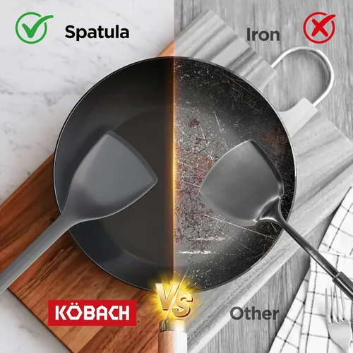Vista 7 de Paquete de 2 espátulas de silicona, resistentes al calor, 600 °F, espátula giratoria y ranurada para sartén antiadherente, juego de utensilios