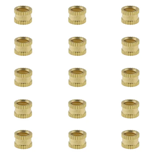 Tuerca de inserción moleteada de 1/4 de pulgada DGZZI 15 piezas de 1/4-20 0.236 in de alto x 0.315 in (OD) de latón hembra moleteado a través de
