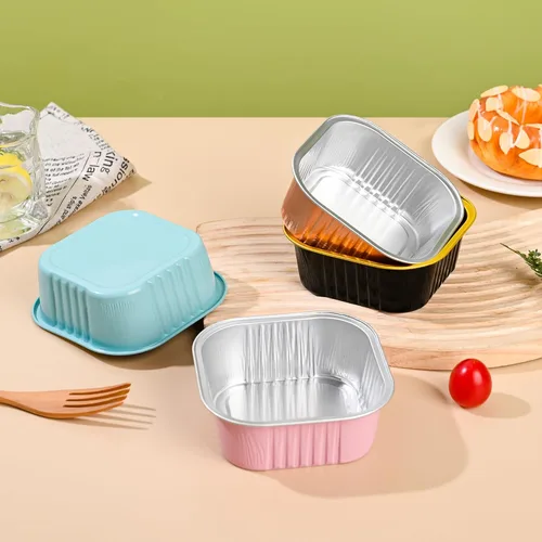 Vista 4 de Findful - Juego de 40 moldes cuadrados de papel de aluminio para cupcakes de 10 oz con tapas, moldes para brownies, moldes desechables grandes