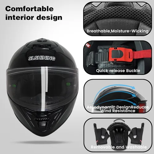 Vista 5 de Full Face Motorcycle Helmet - DOT Approved, App Programmable Rear Display, USB Charging, Adult Dirt Bike Helmet for Men & Women