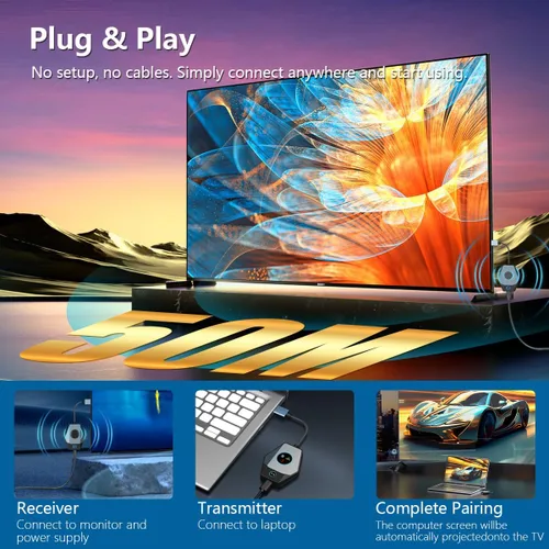 Vista 3 de Transmisor y receptor HDMI inalámbrico 4K, 5.8G+2.4G Kit de extensor inalámbrico HDMI para portátil, cámara, caja de cable, Netflix, teléfono a