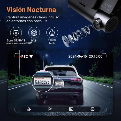 Vista 4 de 70mai Cámara de tablero 4K delantera y trasera con STARVIS, cámara de automóvil WiFi y GPS de 5 GHz integrada, Super visión nocturna, ADAS, pantalla