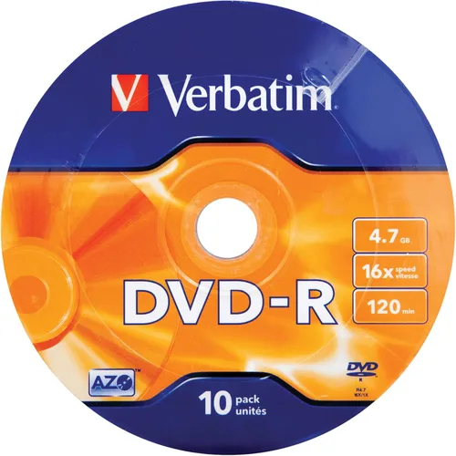 Vista 3 de Verbatim DVD-R Discos en Blanco AZO Dye 4.7GB 16X Disco Grabable - Paquete de 10 Envase Plateado