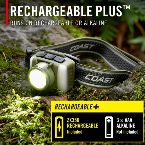 Vista 7 de Coast FL95R 1250 lúmenes recargable Plus LED faro con modos de luz verde, roja y área y enfoque deslizante