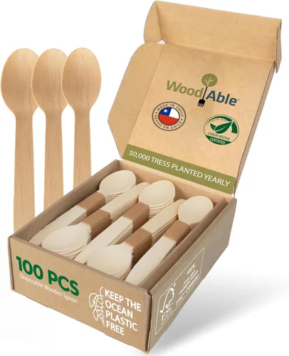 Vista 10 de Juego de cubiertos de madera desechables – 100% compostable para el hogar – Mezcla 300 (120 tenedores, 120 cucharas y 80 cuchillos) 6.5